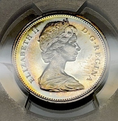 1968 Canada 25C Silver Quarter - Natural Rainbow Rim Toning, Gold Champagne Hues