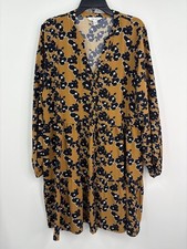 Nine West Floral Long Sleeve Tiered Button Dress Brown Black Size XL