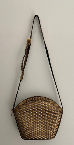 Vintage CEM Leather Woven Metallic Handbag Purse