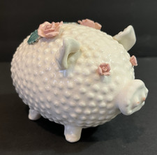Lefton Hobnail Piggy Bank White Pink Roses Mid Century Modern Vintage 1950’s