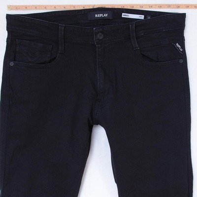 Mens Replay M914 ANBASS Stretch Slim Tapered Black Jeans W37 W38 L32