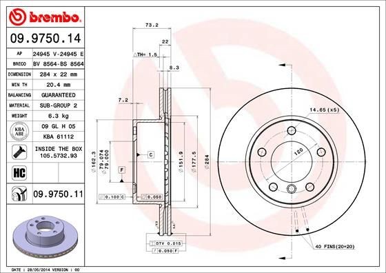 2X Brembo Bremsscheibe 09.9750.11 FüR Bmw-image