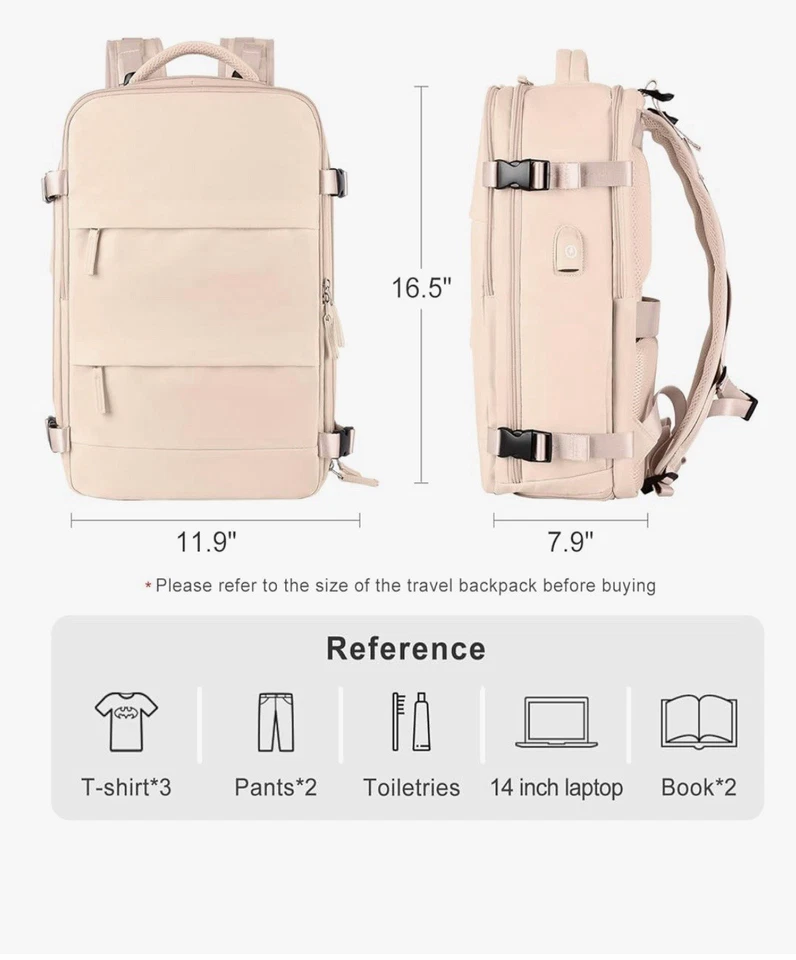 Pink Carry On Backpack Flight Approved Personal Item Travel Backpack For Women - Image 2 of 4