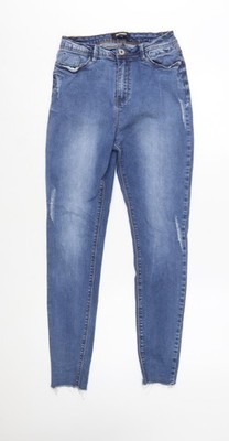 Missguided Skinny-Damenjeans blau Größe 10 Distressed Denim