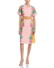 T Tahari Linen Blend Midi Shirt Dress Women's 10 Eternity Garden Button Closures