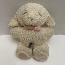 Vtg Eden Musical WindUp Lamb Plush Mary Had a Little Lamb Cream Pink Floral Ears