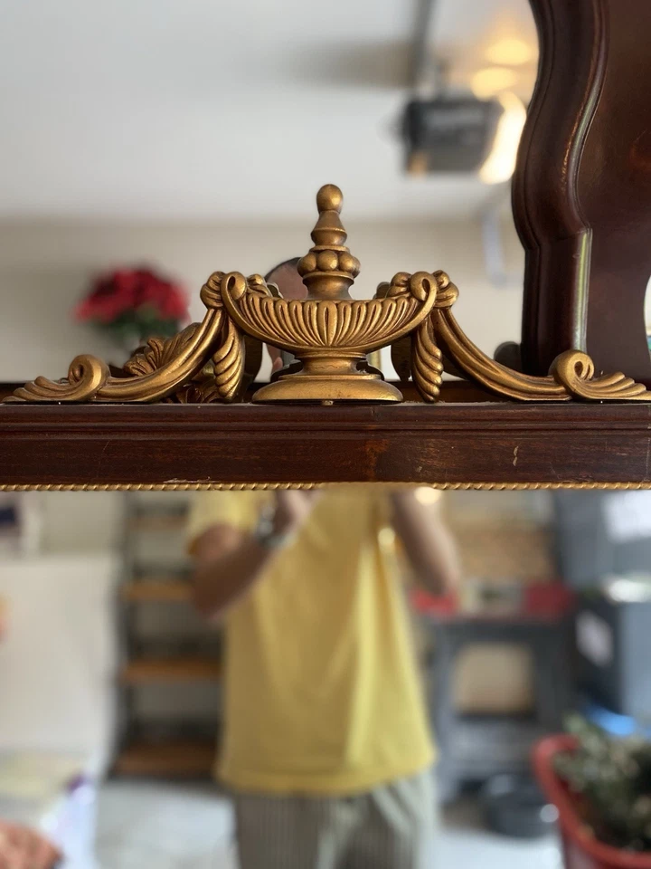 Espejo de pared estilo federal antiguo - madera de caoba con dorado... (circa 1880-1920) Foto 2 de 4