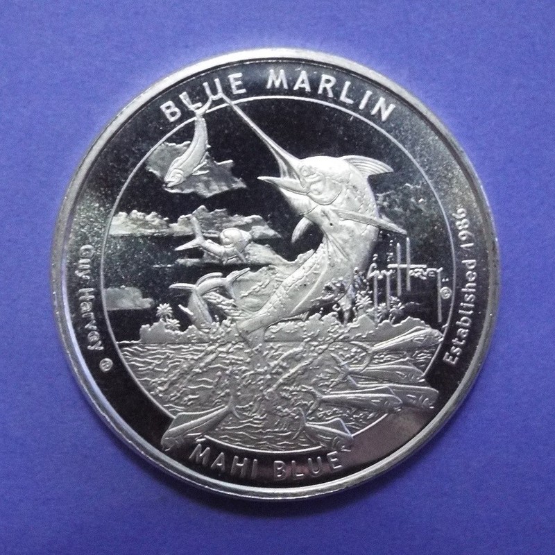 2015 GUY HARVEY .999 Silver Art Round - Blue Marlin & Mahi Blue