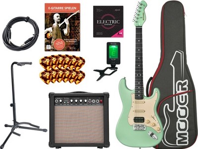 Mooer MSC10 Pro E-Gitarre Surf Green Set Verstärker Gigbag Tuner Ständer Amp