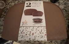 Glotech 2 Pack Faux Leather Cosmetic Bag Color Mocha Moose New