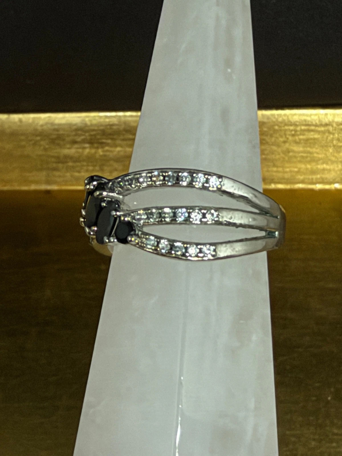 Bomb Party Ring Sz 9 "Cross my Heart" Black Onyx & CZ on Rhodium - product detail image 4