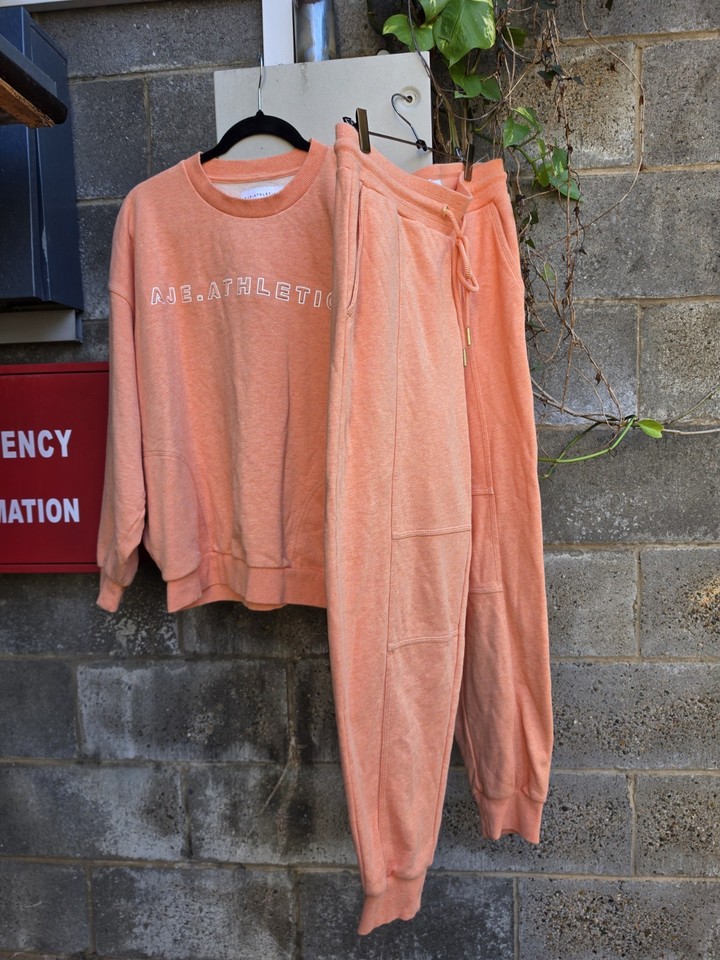 Aje Athletica Orange Coral Top Pants Active Track Set Size 12 Cotton Euc