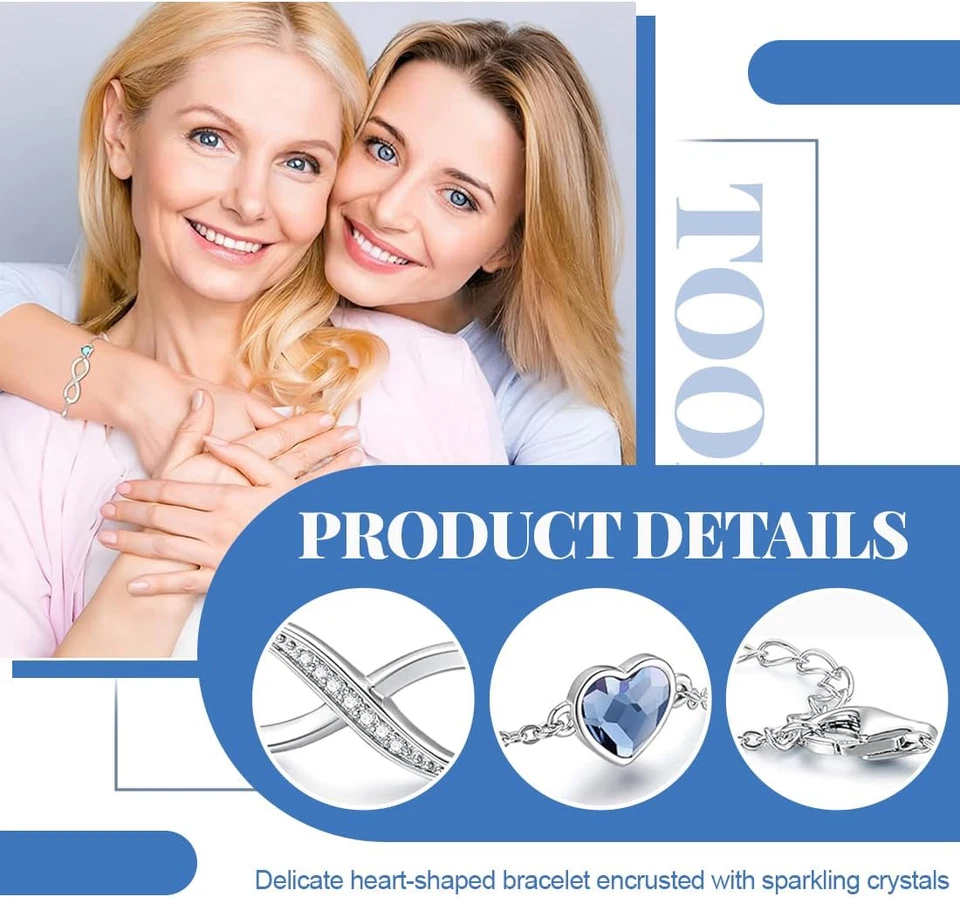 Bracciale Donna Argento Braccialetto, Bracciale Infinito Donna Argento Con Cuore - Immagine 2 di 4