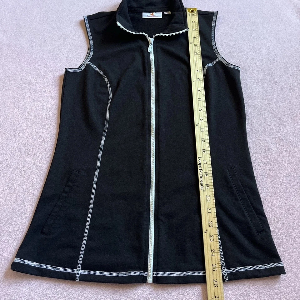 Quacker Factory Jacket Women Black Vest Rinestone Full Zip Mock Neck XXS - Image 4 of 4