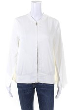 Mystree Womens Charmeuse Split Long Sleeve Full Zip Bomber Jacket White Size S