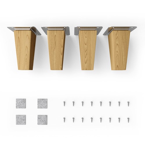 4x sossai® Eckige Holzfüße Eiche Gerade Ausführung Tischbeine Holz Möbelbeine - Bild 4 von 15