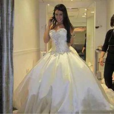 Sparkly Bling Wedding Dresses Sweetheart Crystal A-line Satin Ball Bridal Gowns