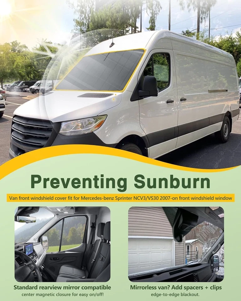 Insulated Magnetic Front Windshield Cover for Mercedes-Benz Sprinter 2007-2024 - Image 3 of 4