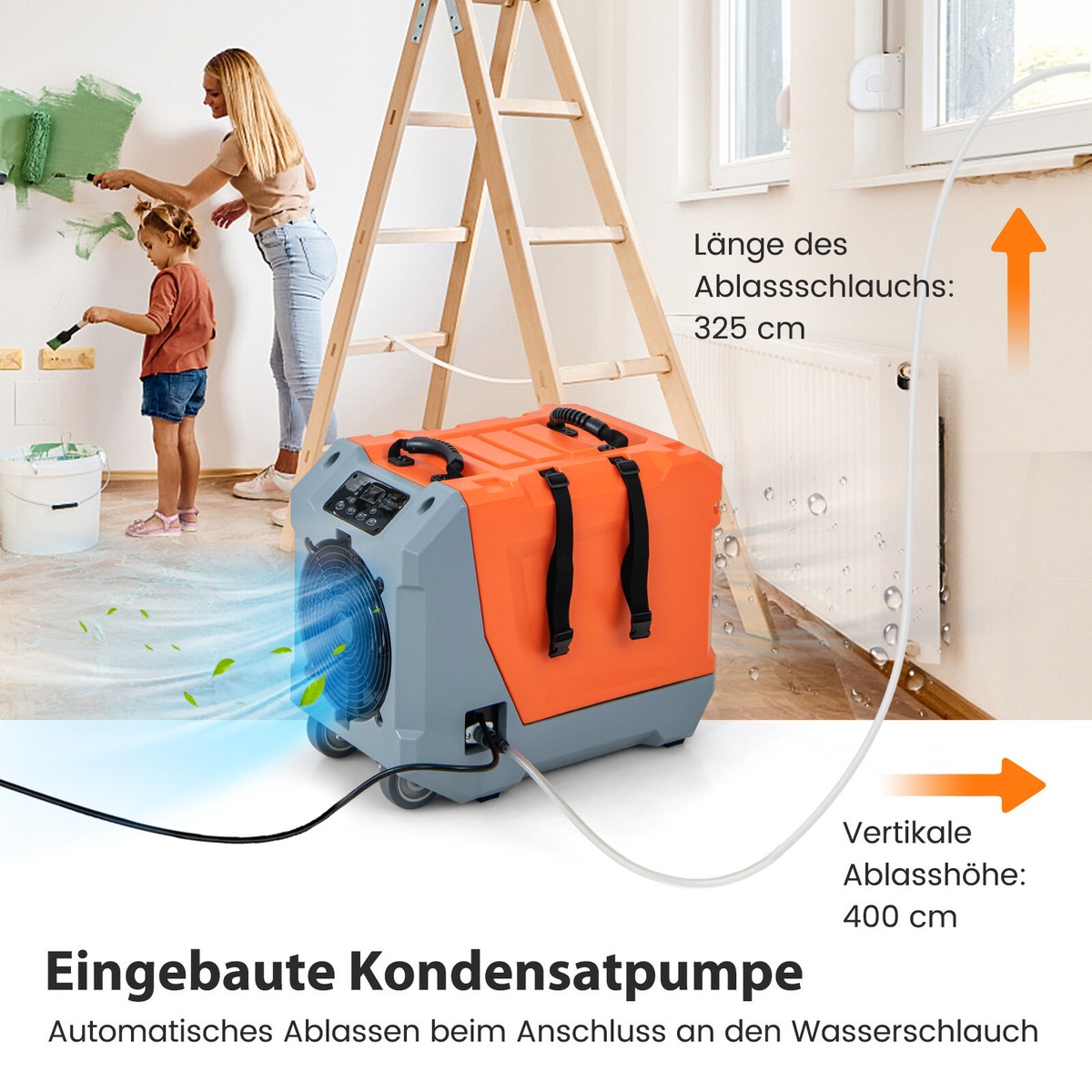 RELAX4LIFE Luftentfeuchter 66 L/Tag – Mit Pumpe, Ablaufschlauch & Timer, Mobil Für Keller, Lager, Bis 418 M²
