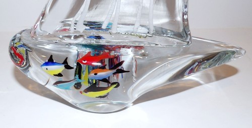 MURANO STYLE ART GLASS AQUARIUM FISH 10 1/4" SAILBOAT SCULPTURE ~OCEAN CITY~ - Picture 5 of 8