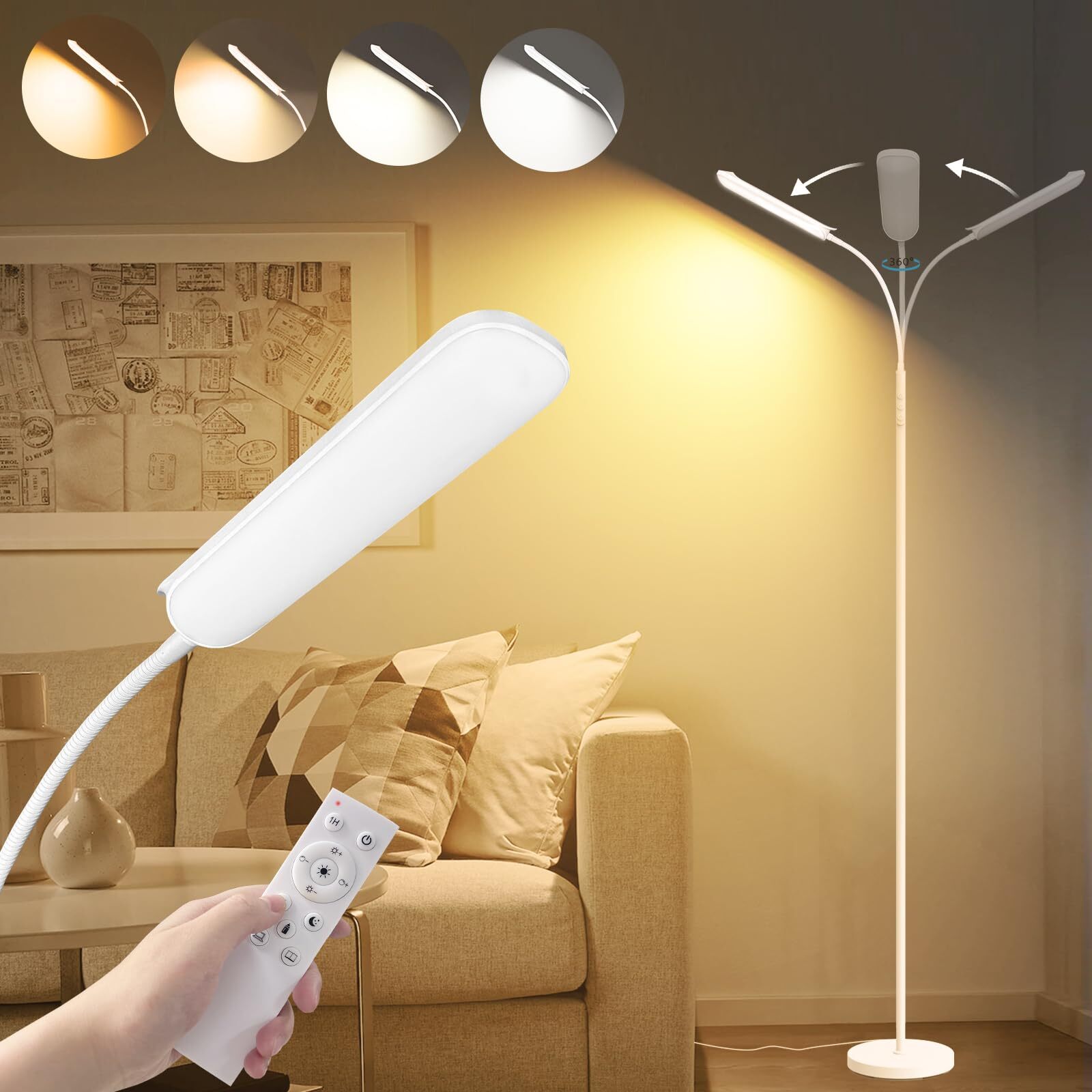 White Floor Lamp 18W 1800LM Bright LED Floor Lamp for Living Room Bedroom D