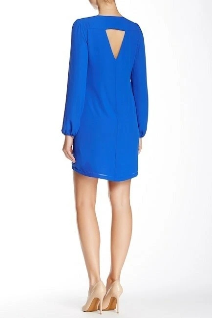 Eight Sixty 134144 Womens Blue Long Sleeve Cutout Back Solid Shift Dress Size S - Image 2 of 4