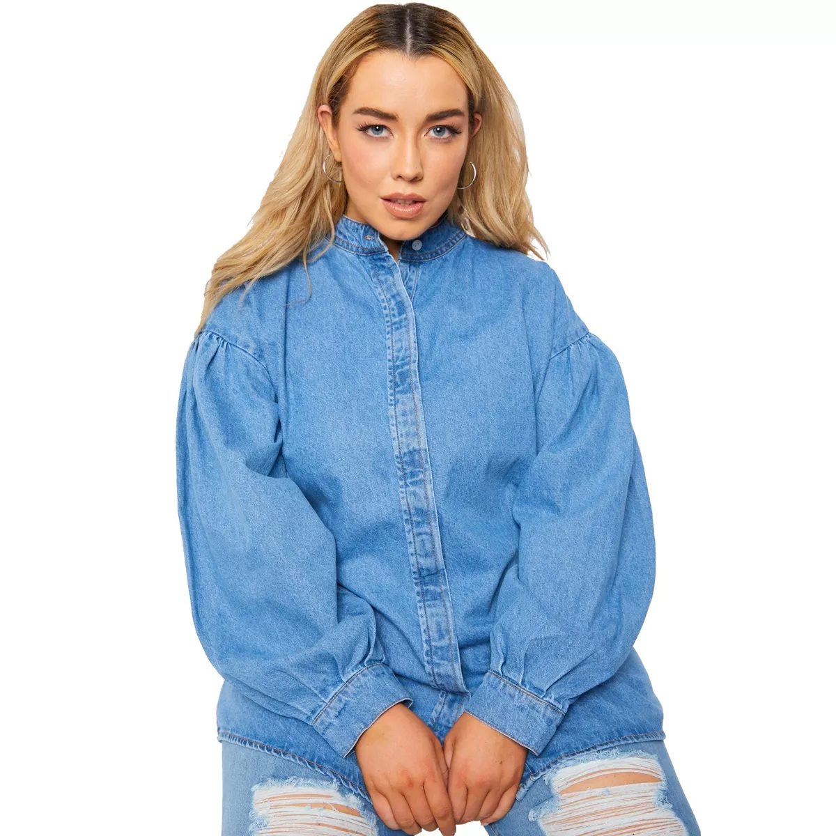 Plus Size Women Denim Oversized Light Blue Shirt Ladies Long Sleeve Dress UK