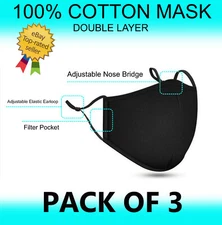( 3PCS )100% COTTON FACE MASK REUSABLE WASHABLE UNISEX  (Free PM.2.5Filter)