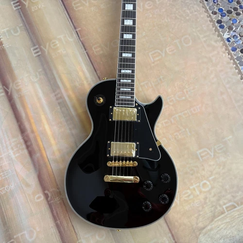 Solid body black LP Custom Electric Guitar Gold top 6 string Solid body US