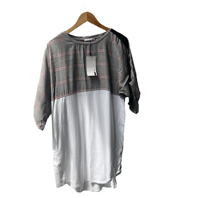 NEW Zara White T-Shirt Dress Plaid Shoulders Tunic Shirt Size Medium
