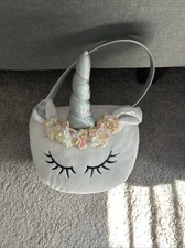 Plush Sparkly Unicorn Halloween Trick or Treat Bucket Easter Basket Pail