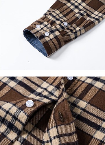 Camisa de franela a cuadros ligera informal de algodón manga larga primavera otoño para hombre - Imagen 72 de 73