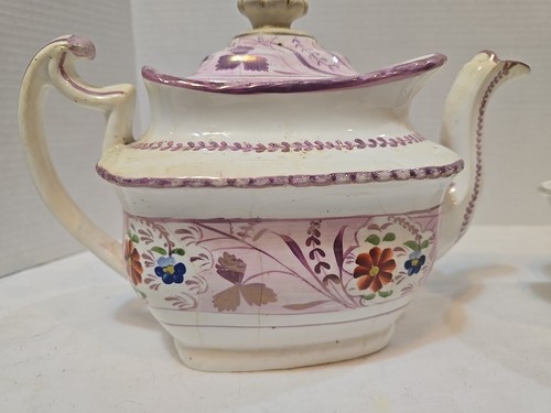 Antique Rare Pink Lusterware Staffordshire Handpainted Teapot Creamer 60-70 J6 - Picture 3 of 18