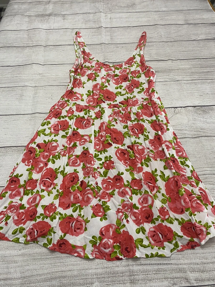 White dress with red roses h&m cheap