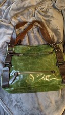 Tano Dark Green Leather Large Shoulder Hobo Tote Carry-all Satchel Handbag Brown