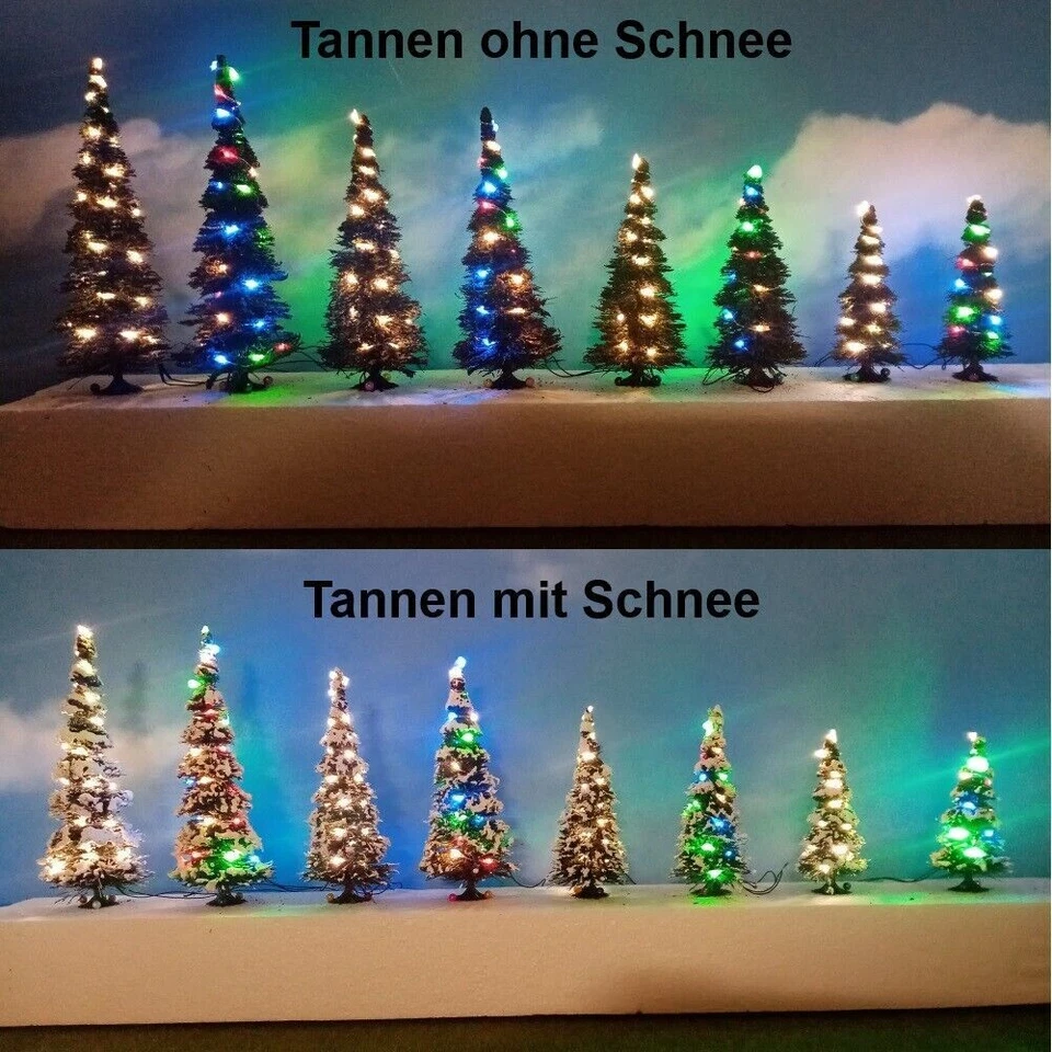 Weihnachtsbaum LED Lichterkette bunt beleuchtet Tanne Schnee 65 bis 135mm H0 TT - Bild 2 von 4