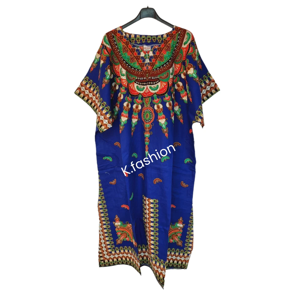 New Womens 100% COTTON Long Kaftan Dress Summer Dashiki African Print One Size  - Image 3 of 4