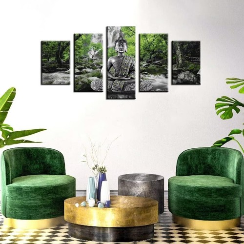 Versatile 5-Panel Buddha Wall Art - Elegant Zen Canvas for Any Room 40"x20" - Picture 5 of 10