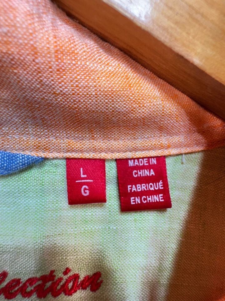 Report Collection Mens Button Down Linen Shirt Long Sleeve Size L Orange - Image 3 of 4