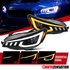 Fit 2015-2021 Subaru WRX STI Black Halogen Projector Headlights LED Sequential
