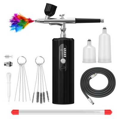 Airbrush Kit Compressor DualAction Rechargeable Handheld Air Brush Nails Black