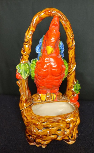 Vintage Macaw Parrot Ceramic Planter - Hanging Wall Pocket - Made in Japan - 10"