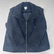Chicos Black Geometric Textured Diamond Quilted Blazer Jacket Size 2 Large