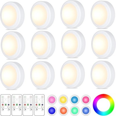 Yiliaw 12-Pack LED Puck Lights Remote Control 16-Color Changing Under Cabinet