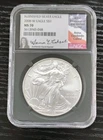 2008 W BURNISHED SILVER EAGLE NGC MS70 ANNA CABRAL SIGNED Pop 60