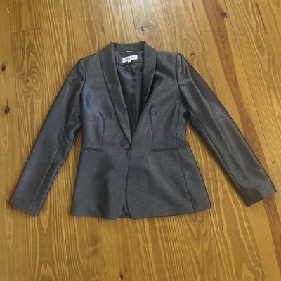 Calvin Klein Solid Gray One-Button Shawl Lapel Blazer Long Sleeve 4