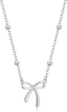 Stocking Stuffers for Women Dainty Bow Necklace 14K Gold Plated Silver-Bead-1