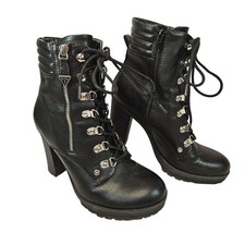 Botas de Combate GUESS Negras Imitación Cuero Tacón Grueso 7.5M Grunge Goth Street