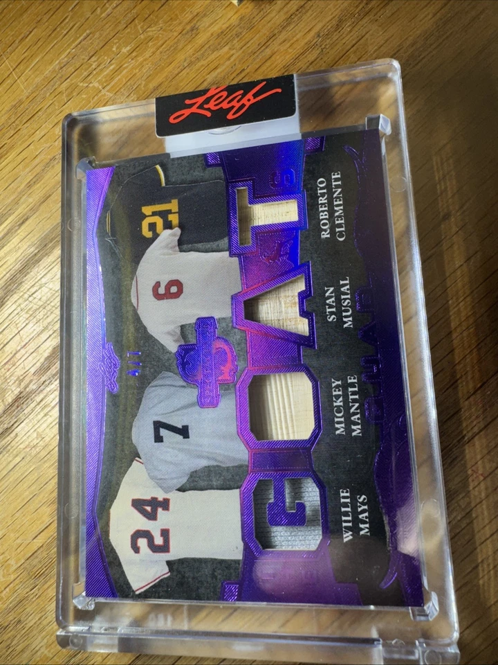 Clemente Mantle Mays Musial 2025 LEAF SPECTACULAR GAME USED 4 Relic GOAT 4/7 - Image 2 of 3