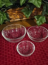 Set Of 3 Duralex France Tempered Clear Glass Nesting Bowls Vintage Excellent 